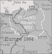 Overlay of Poland 2001 on 1864 Europe Map